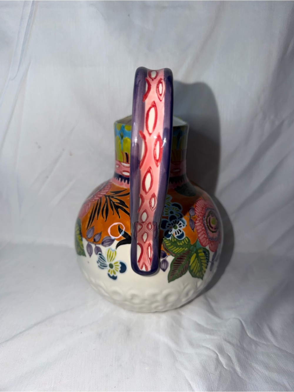 Vibrant Anthropologie "Amazon Dreams" Stoneware Pitcher - Picture 4 of 10
